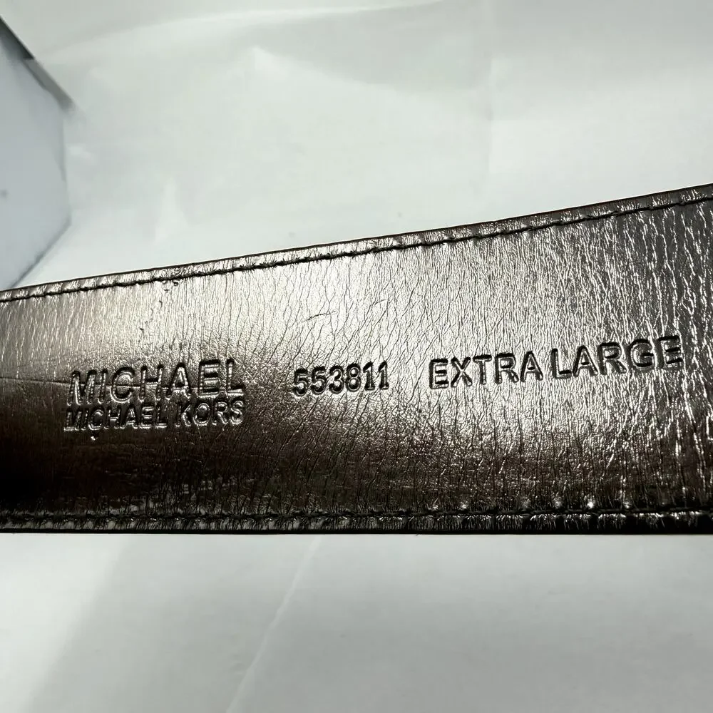 Michael Kors Women’s Tan Synthetic Leather Belt XL Silver Logo Buckle